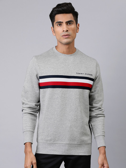 

Tommy Hilfiger Men Grey & Red Striped Pullover Sweatshirt