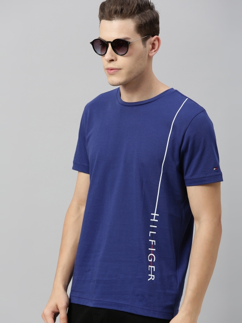 

Tommy Hilfiger Men Blue Printed Round Neck Pure Cotton T-shirt