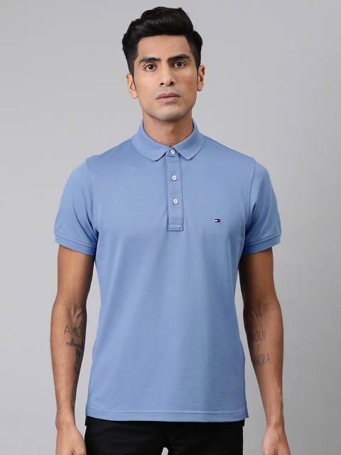 

Tommy Hilfiger Men Blue Slim Fit Solid Polo Collar T-shirt