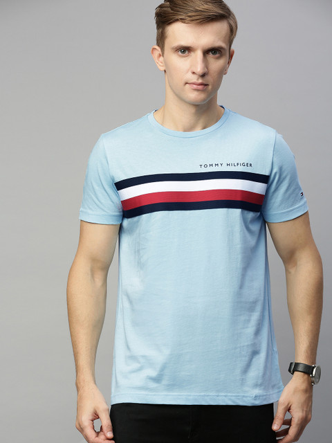 

Tommy Hilfiger Men Blue & White Striped Round Neck T-shirt