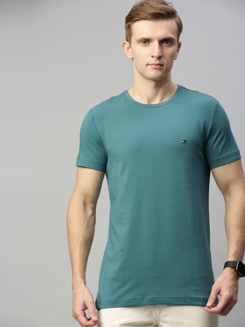 

Tommy Hilfiger Men Teal Blue Slim Fit Solid Round Neck T-shirt