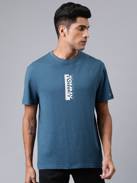 

Tommy Hilfiger Men Blue Back Printed Round Neck Pure Cotton T-shirt