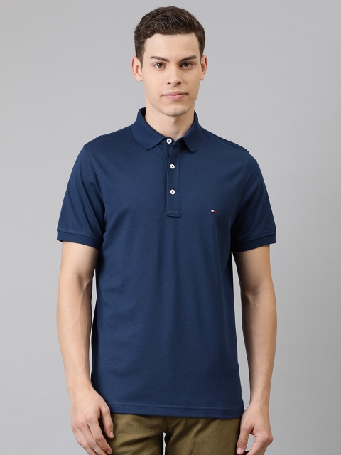 

Tommy Hilfiger Men Navy Blue Solid Slim Fit Polo Collar T-shirt