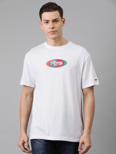 

Tommy Hilfiger Men White Solid Round Neck T-shirt with Printed Detail