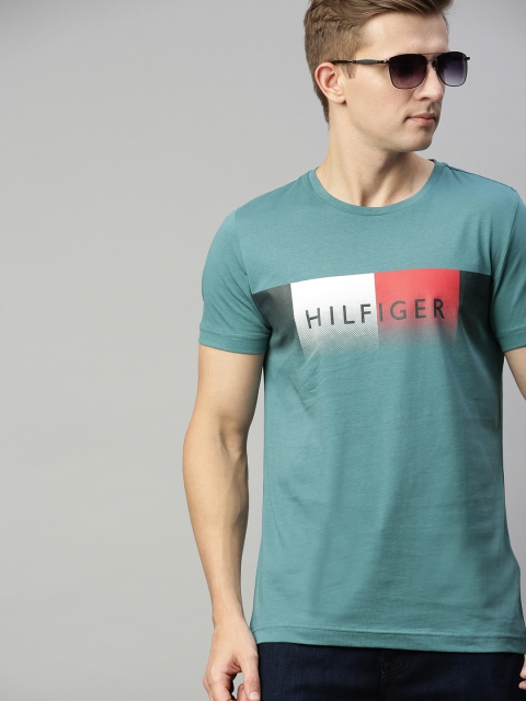 

Tommy Hilfiger Men Teal Green Printed Round Neck T-shirt