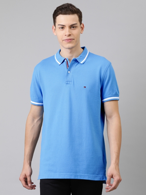 

Tommy Hilfiger Men Blue Solid Polo Collar Pure Cotton T-shirt