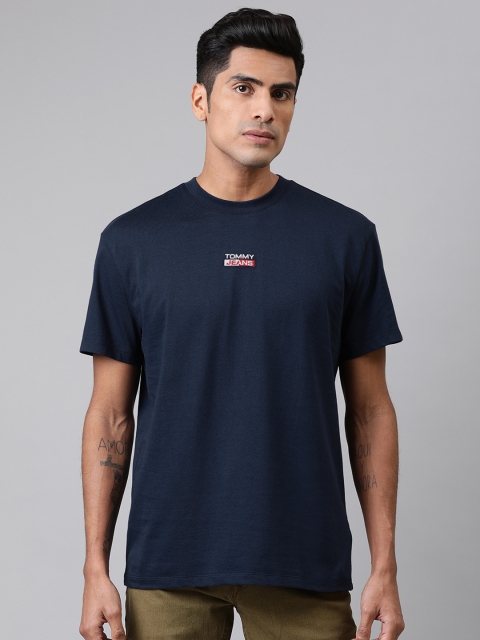 

Tommy Hilfiger Men Navy Blue Solid Round Neck Pure Cotton T-shirt