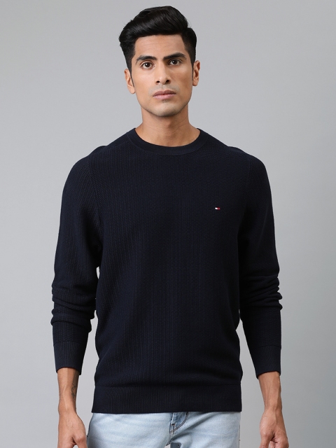 

Tommy Hilfiger Men Navy Blue Self Design Pullover Sweater
