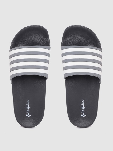 

Mast & Harbour Men White & Grey Striped Sliders