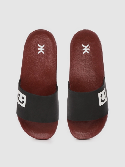 

Kook N Keech Men Black & Maroon Solid Sliders