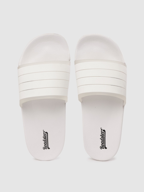 

Roadster Men White Striped Sliders