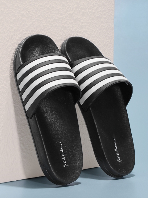 

Mast & Harbour Men White & Black Striped Sliders