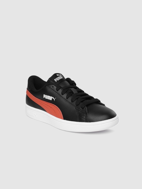 Puma Boys Black Solid Smash v2 Leather Sneakers