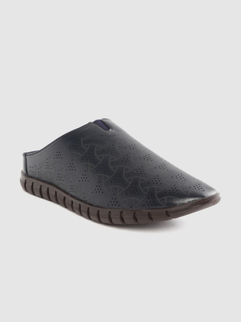 

Roadster Men Navy Blue Perforated Clogs with Geometric Print Detail