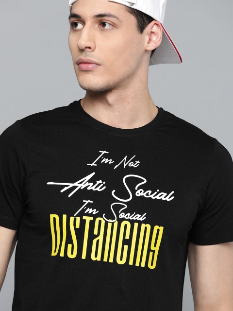 

Kook N Keech Unisex Black & Yellow Social Distancing Printed Round Neck T-shirt