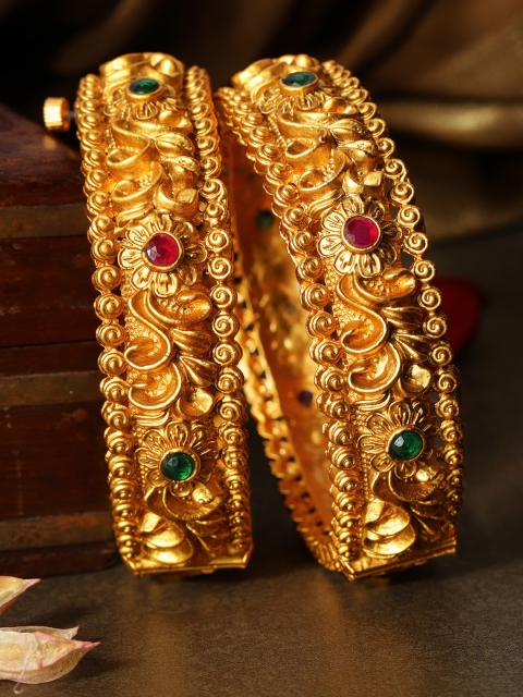 

Rubans Set of 2 22K Gold-Plated Red & Green Handcrafted Bangles