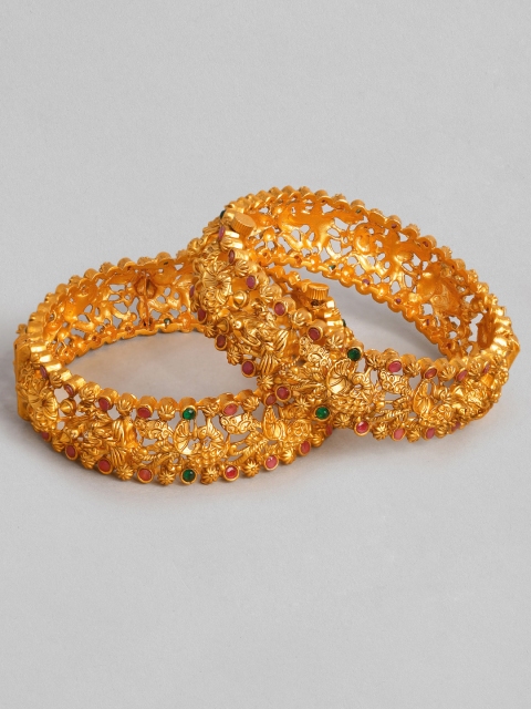 

Rubans Set Of 2 22K Gold-Plated Red & Green Stone-Studded Handcrafted Traditional Temple Bangles