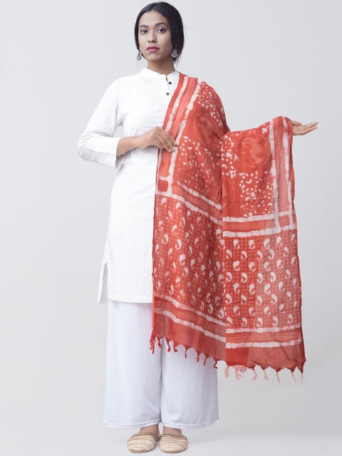 

Unnati Silks Orange & White Dabu Printed Sustainable Cotton Dupatta