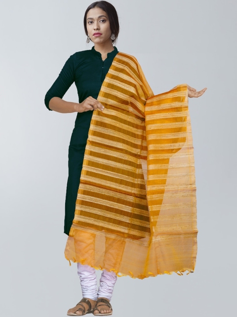 

Unnati Silks Yellow Striped Handloom Silk Sustainable Dupatta