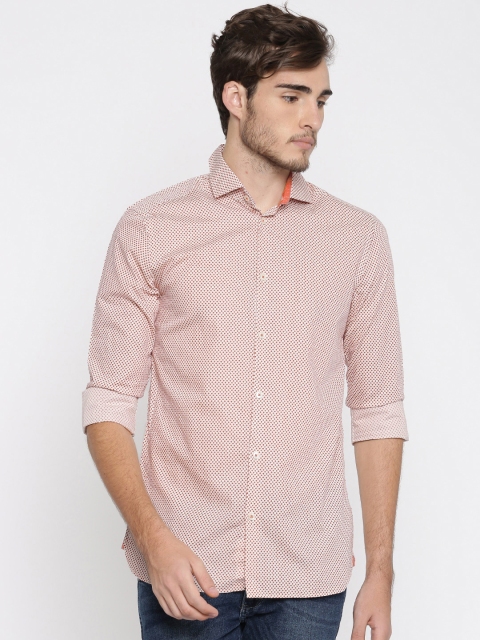 

Premium by Jack & Jones Cream-Coloured & Red Printed Slim Fit Casual Shirt