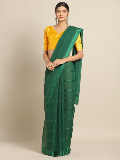 

Saree mall Green Striped Poly Georgette Saree