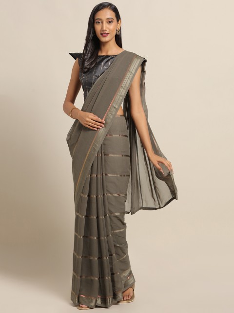

Saree mall Grey Striped Poly Georgette Saree