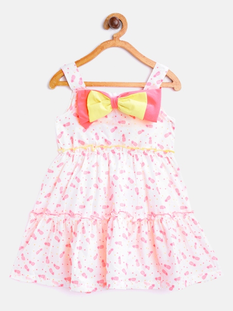 

pspeaches Girls White & Pink Pineapple Print Tiered A-Line Dress