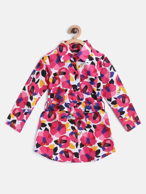 

pspeaches Girls Pink & White Floral Print Shirt Dress With Belt