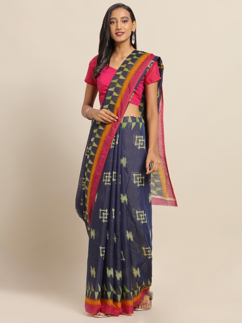 

Saree mall Navy Blue & Pink Cotton Blend Printed Saree