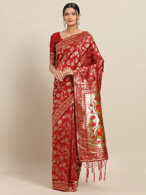 

Saree mall Red & Gold-Toned Silk Blend Woven Design Banarasi Saree