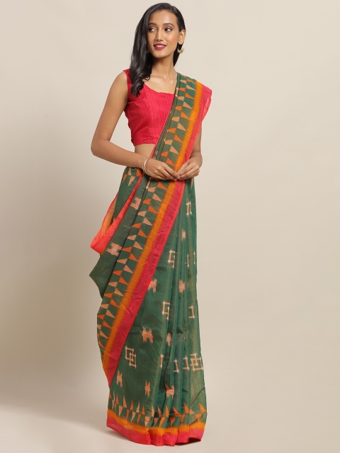 

Saree mall Green Cotton Blend Printed Ikat Saree