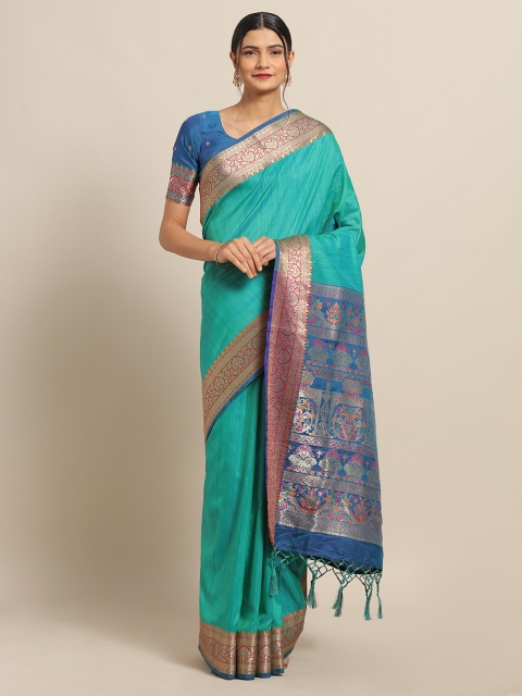 

Saree mall Green & Golden Silk Blend Solid Saree