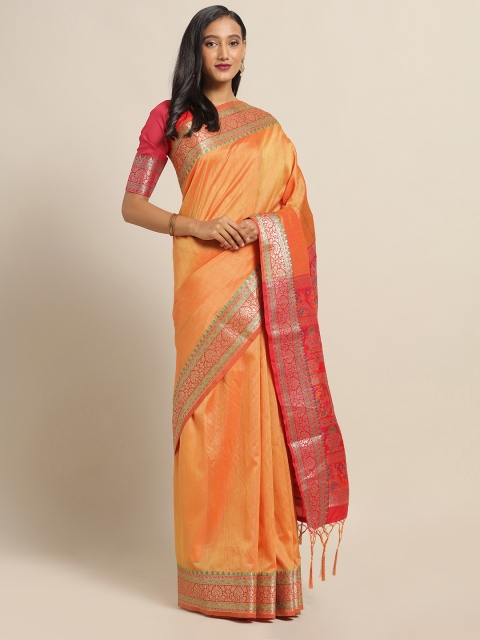 

Saree mall Orange & Red Silk Blend Solid Banarasi Saree