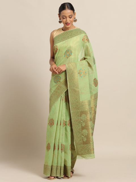 

Saree mall Olive Green & Beige Linen Blend Woven Design Banarasi Saree