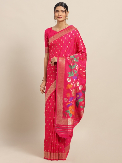 

Saree mall Pink & Golden Silk Blend Woven Design Saree