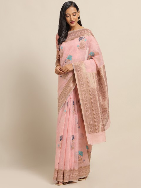 

Saree mall Peach-Coloured & Brown Linen Blend Woven Design Banarasi Saree