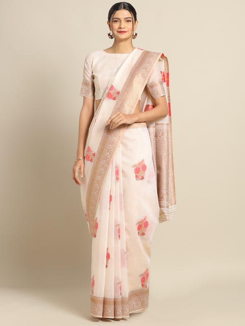 

Saree mall Cream-Coloured Linen Blend Woven Design Banarasi Saree