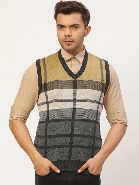 

Pierre Carlo Men Charcoal Grey & Beige Self Design Sweater Vest