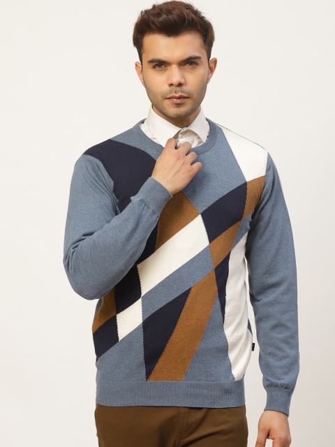 

Pierre Carlo Men Blue & Off White Self Design Pullover Sweater