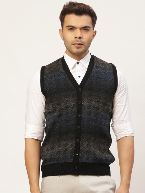 

Pierre Carlo Men Black & Navy Blue Self Design Cardigan