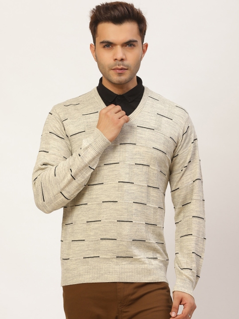 

Pierre Carlo Men Beige & Black Self Design Pullover Sweater