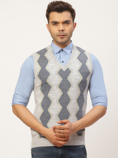 

Pierre Carlo Men Grey & Blue Self Design Sweater Vest