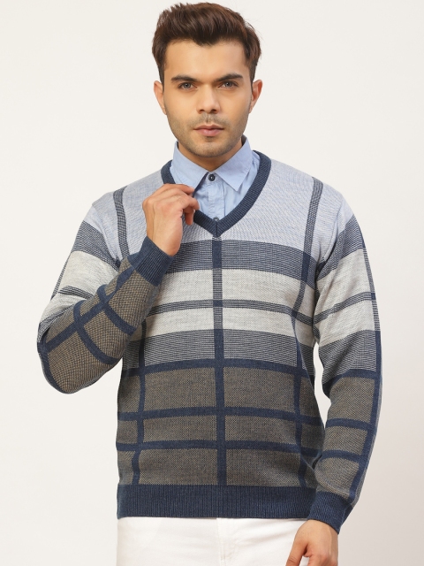 

Pierre Carlo Men Blue & Charcoal Grey Self Design Pullover Sweater