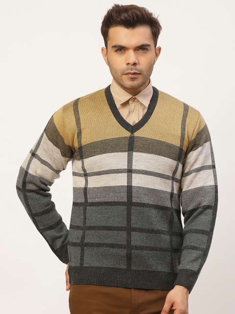 

Pierre Carlo Men Charcoal Grey & Beige Self Design Pullover Sweater