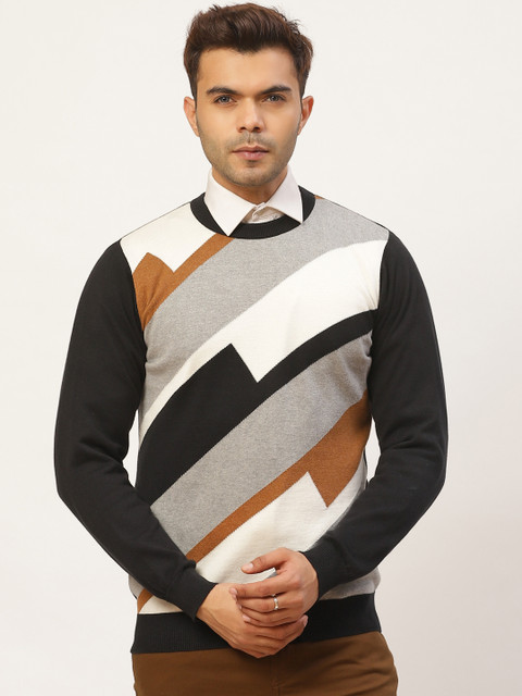 

Pierre Carlo Men Black & Grey Melange Self Design Pullover Sweater
