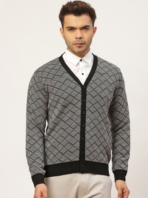 

Pierre Carlo Men Black & Off White Self Design Cardigan