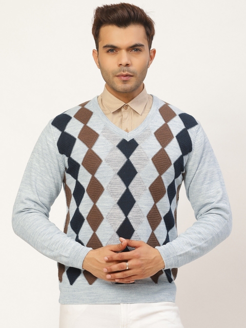 

Pierre Carlo Men Blue & Olive Brown Self Design Pullover