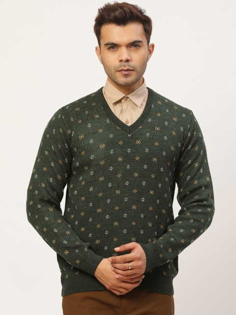 

Pierre Carlo Men Green & Mustard Yellow Self Design Pullover