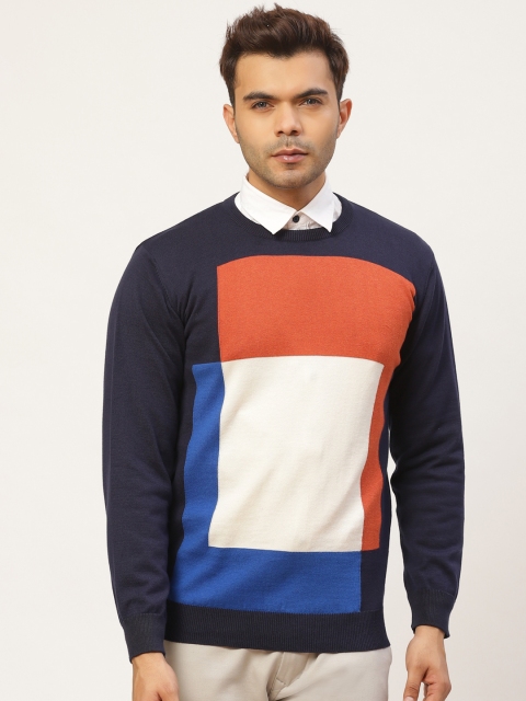 

Pierre Carlo Men Navy Blue & Off-White Colourblocked Pullover