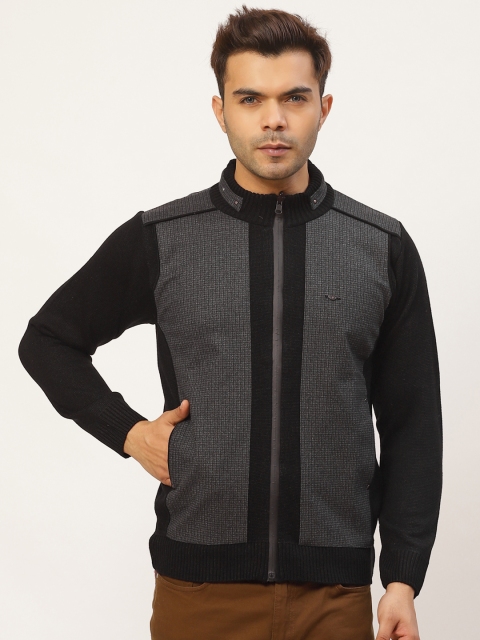 

Pierre Carlo Men Charcoal Grey & Black Self-Design Cardigan